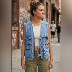Vintage Blue Denim Utility Vest